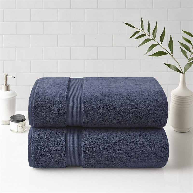 Pemberly Row 100 Percent Cotton Bath Sheet Set in Dark Blue (Set of 2)