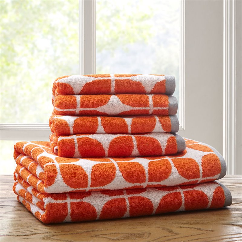 Pemberly Row Contemporary 6-Piece Cotton Jacquard Towel Set in Orange