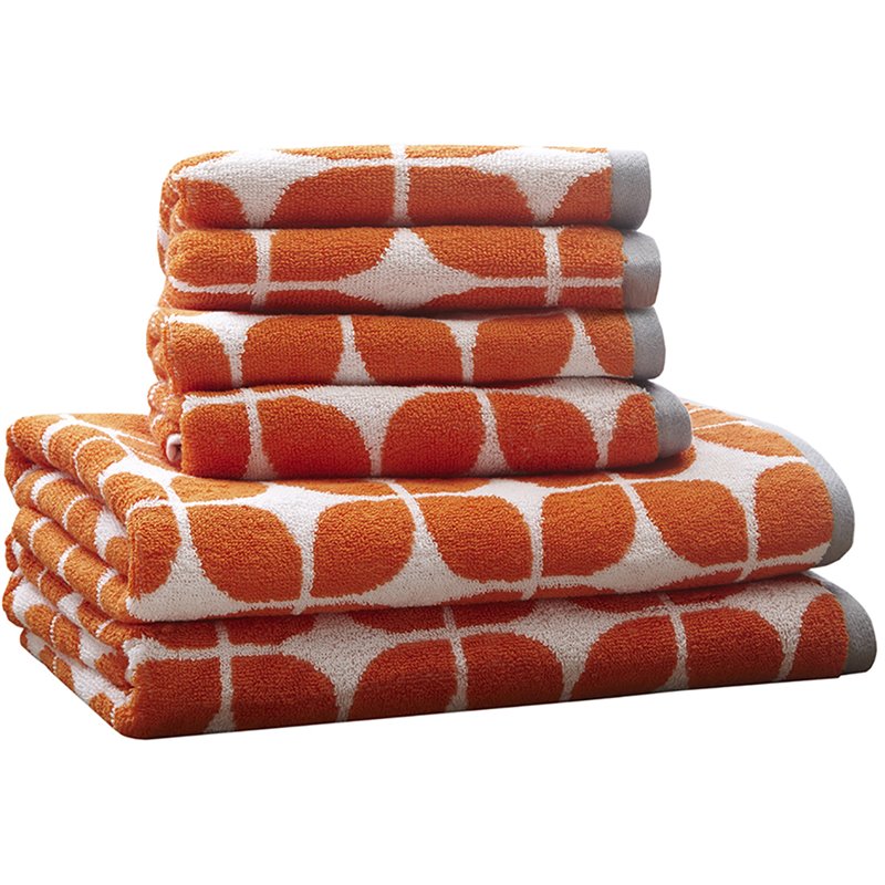 Pemberly Row Contemporary 6-Piece Cotton Jacquard Towel Set in Orange