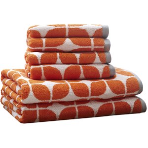 Pemberly Row Contemporary 6-Piece Cotton Jacquard Towel Set in Orange