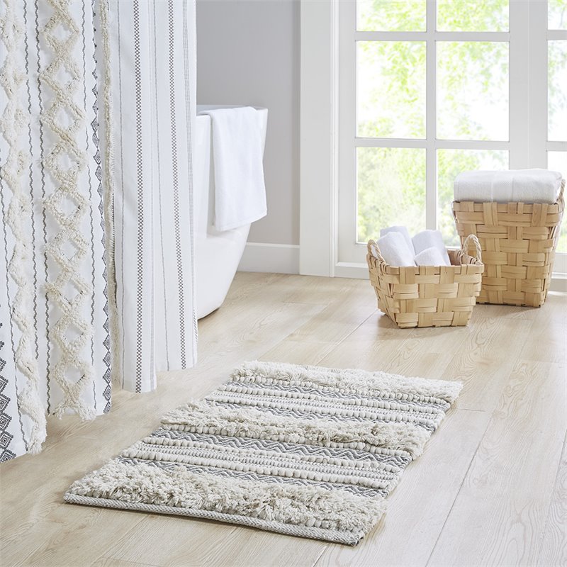 Pemberly Row Cotton and Polyester Handwoven Bath Rug in Gray