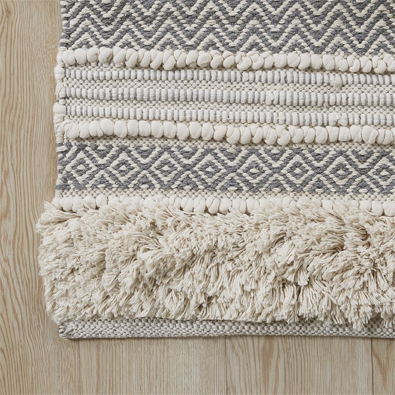 Pemberly Row Cotton and Polyester Handwoven Bath Rug in Gray