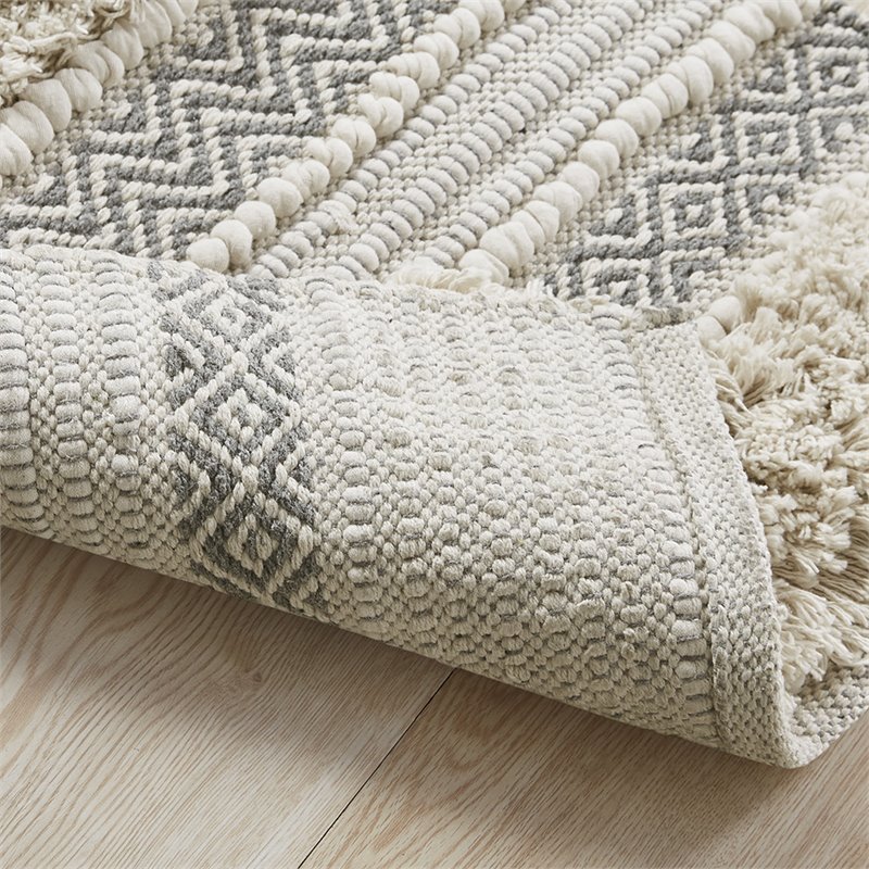 Pemberly Row Cotton and Polyester Handwoven Bath Rug in Gray