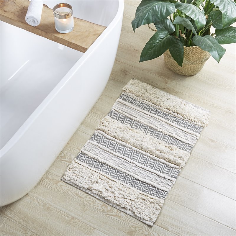 Pemberly Row Cotton and Polyester Handwoven Bath Rug in Gray