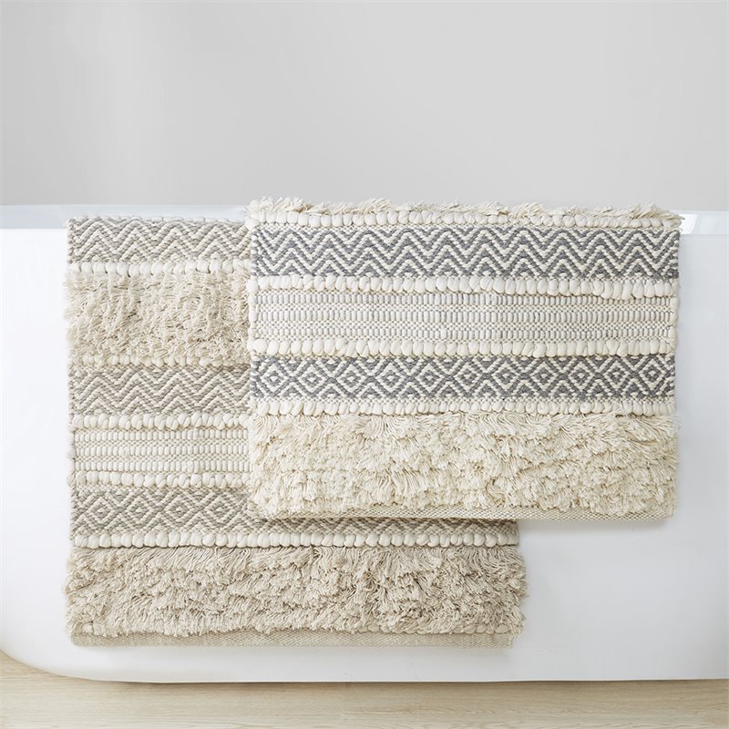 Pemberly Row Cotton and Polyester Handwoven Bath Rug in Gray