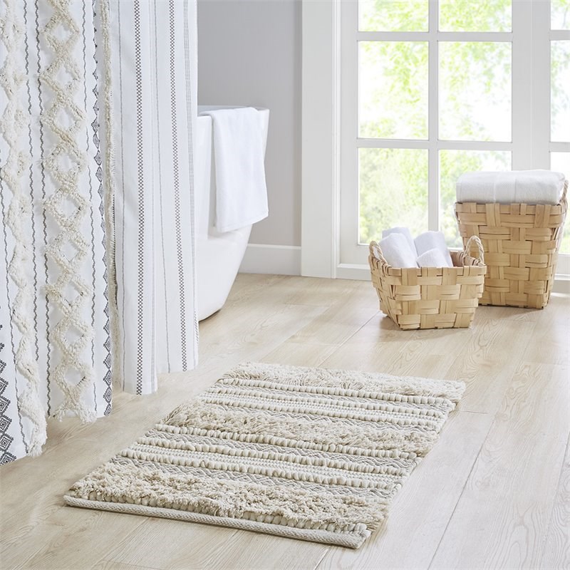 Pemberly Row Cotton and Polyester Handwoven Bath Rug in Natural