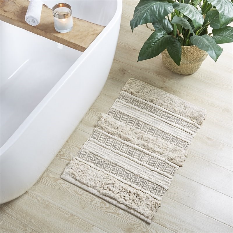 Pemberly Row Cotton and Polyester Handwoven Bath Rug in Natural