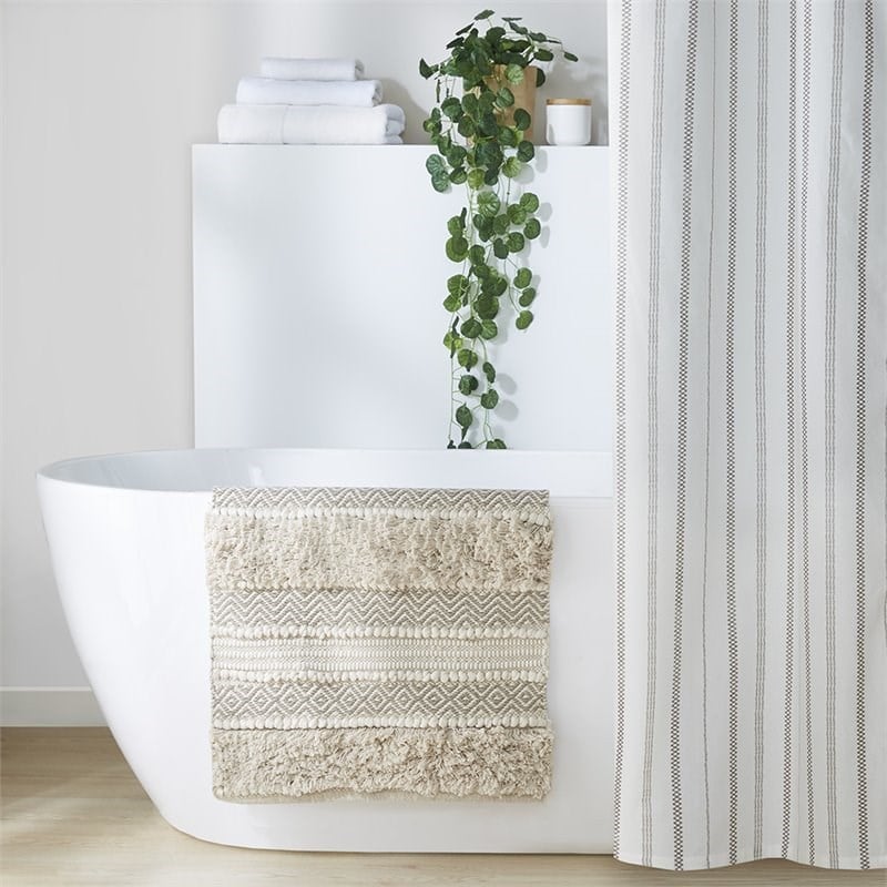 Pemberly Row Cotton and Polyester Handwoven Bath Rug in Natural