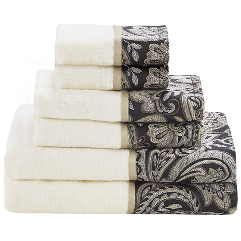 Pemberly Row Contemporary 6-Piece Cotton Jacquard Towel Set in Black