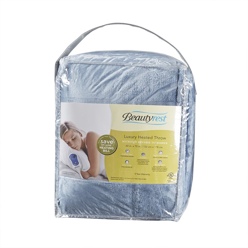 Pemberly Row Polyester Microlight and Berber Solid Heated Throw in Blue