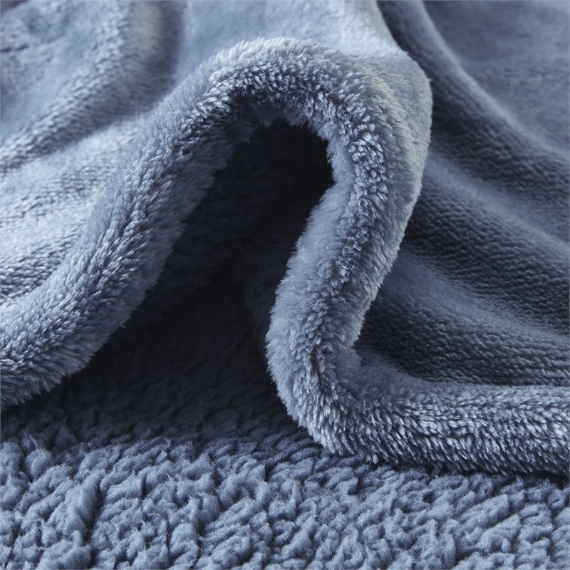 Pemberly Row Polyester Microlight and Berber Solid Heated Throw in Blue