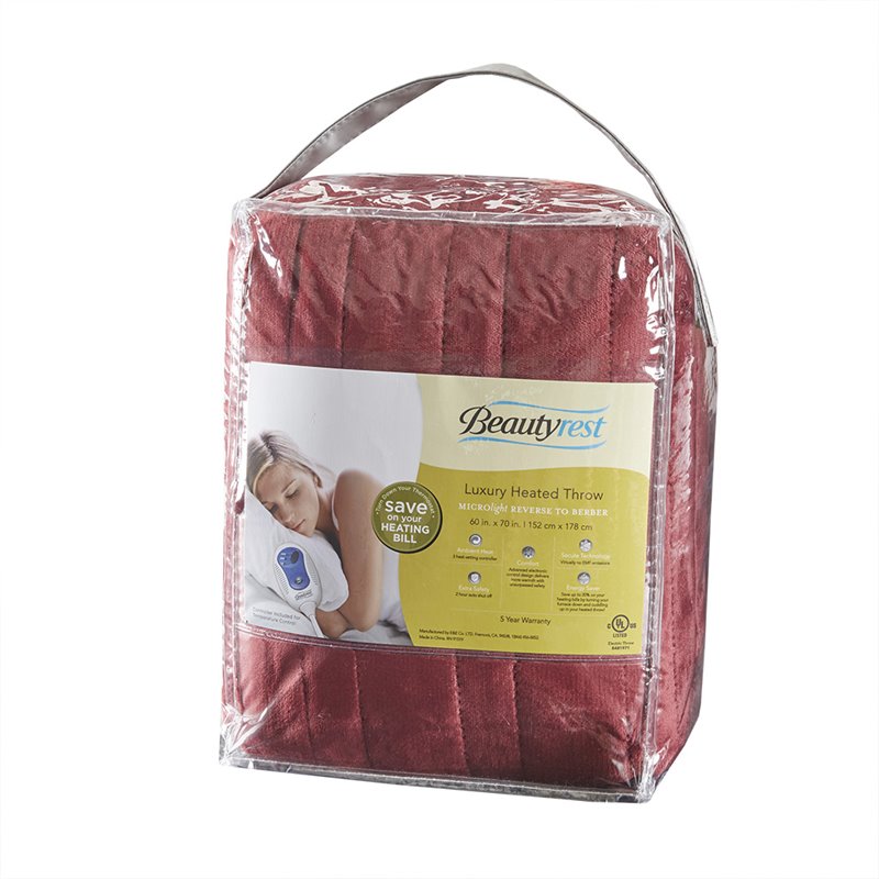 Pemberly Row Polyester Microlight and Berber Solid Heated Throw in Red