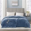 Pemberly Row Polyester Knitted Solid Microlight Heated Blanket in Sapphire Blue