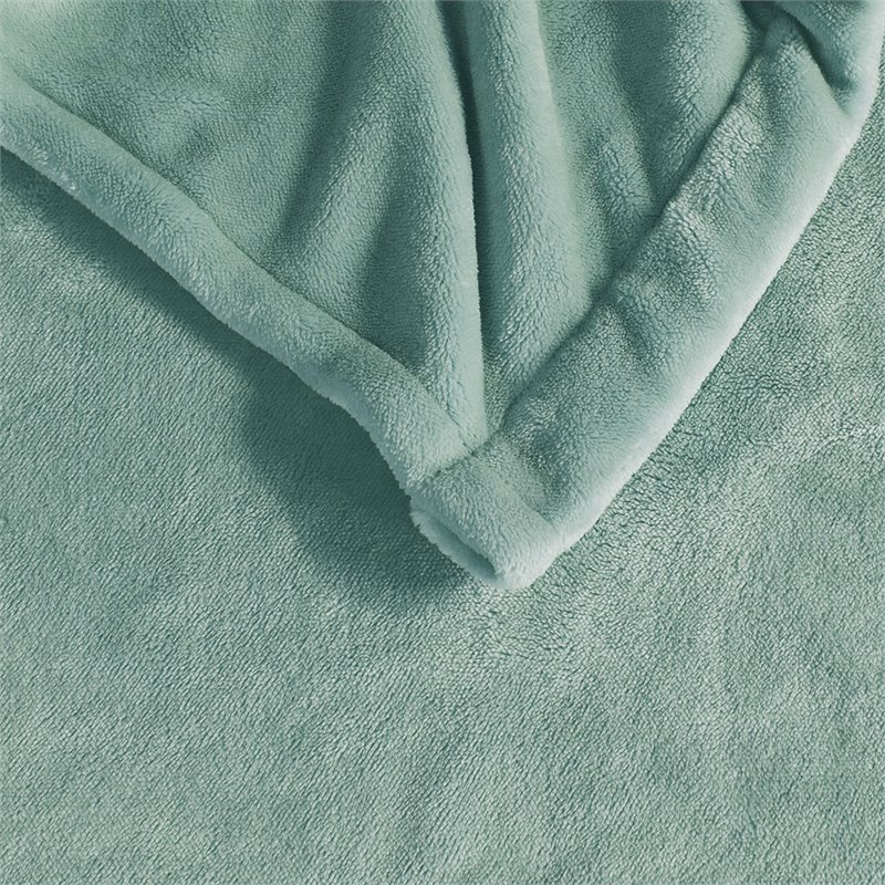 Pemberly Row Polyester Solid Microlight Reversible Heated Blanket in Aqua Blue
