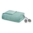 Pemberly Row Polyester Solid Microlight Reversible Heated Blanket in Aqua Blue