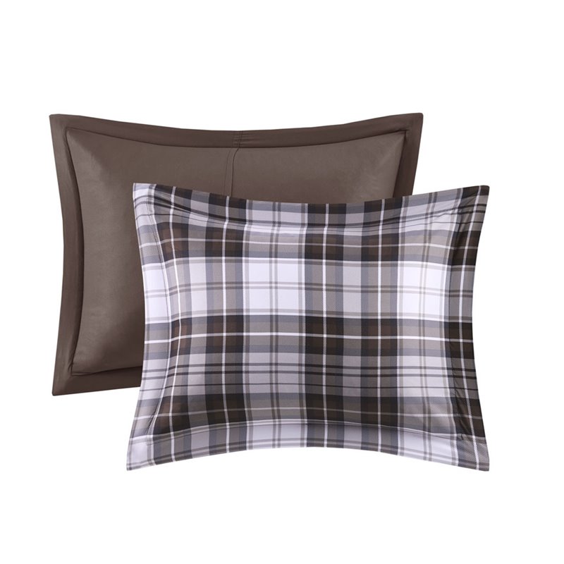 Pemberly Row Polyester Print Microfiber Comforter Mini Set in Brown