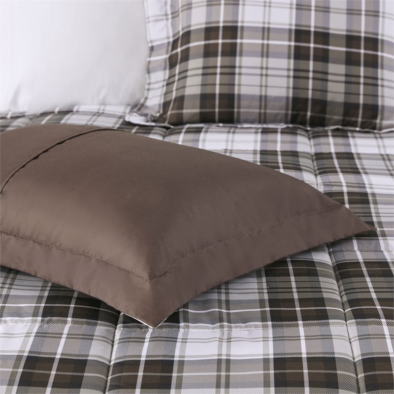 Pemberly Row Polyester Print Microfiber Comforter Mini Set in Brown