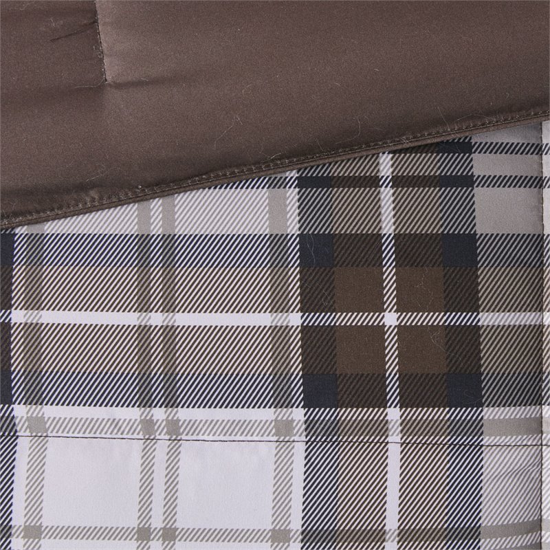 Pemberly Row Polyester Print Microfiber Comforter Mini Set in Brown