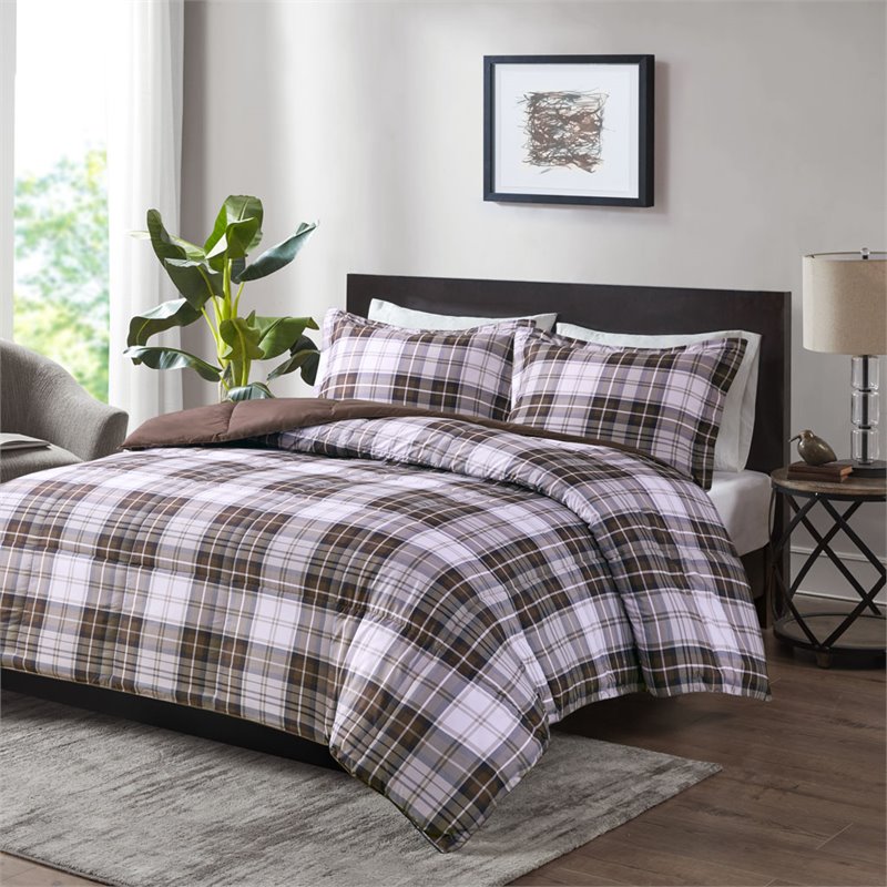 Pemberly Row Polyester Print Microfiber Comforter Mini Set in Brown