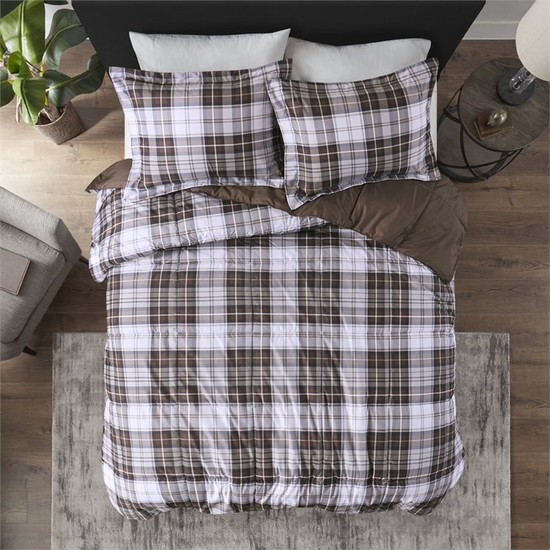 Pemberly Row Polyester Print Microfiber Comforter Mini Set in Brown