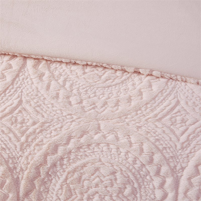 Pemberly Row Polyester Long Fur to Mink Comforter Set in Blush Pink