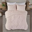 Pemberly Row Polyester Long Fur to Mink Comforter Set in Blush Pink