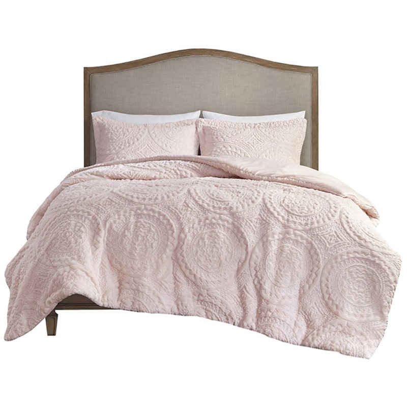 Pemberly Row Polyester Long Fur to Mink Comforter Set in Blush Pink