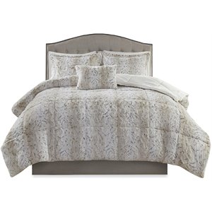 Pemberly Row 100 Percent Polyester Comforter Set in Snow Leopard White