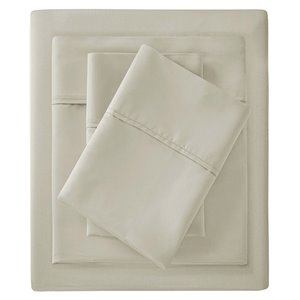 Pemberly Row Contemporary Cotton Polyester Solid Sheet Set in Ivory