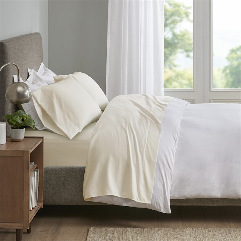 Pemberly Row Contemporary Smart Cool Microfiber Sheet Set in Ivory