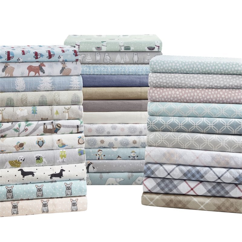 Pemberly Row Contemporary Cotton Flannel Sheet Set in Gray Solid