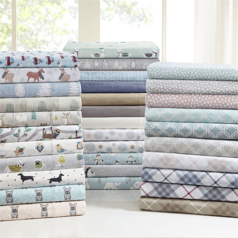 Pemberly Row Contemporary Cotton Flannel Sheet Set in Gray Solid