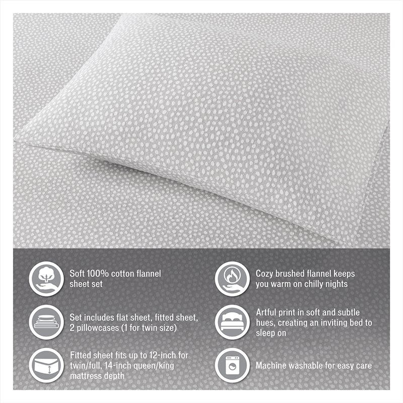 Pemberly Row Contemporary Cotton Flannel Sheet Set in Gray Solid