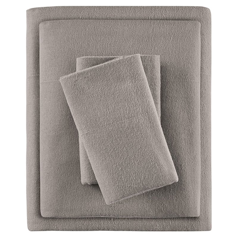 Pemberly Row Contemporary Cotton Flannel Sheet Set in Gray Solid
