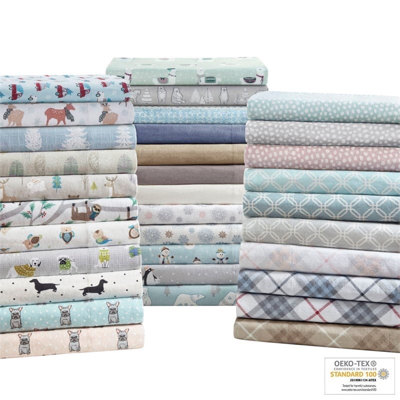 Pemberly Row Contemporary Cotton Flannel Printed Sheet Set in Gray Geo