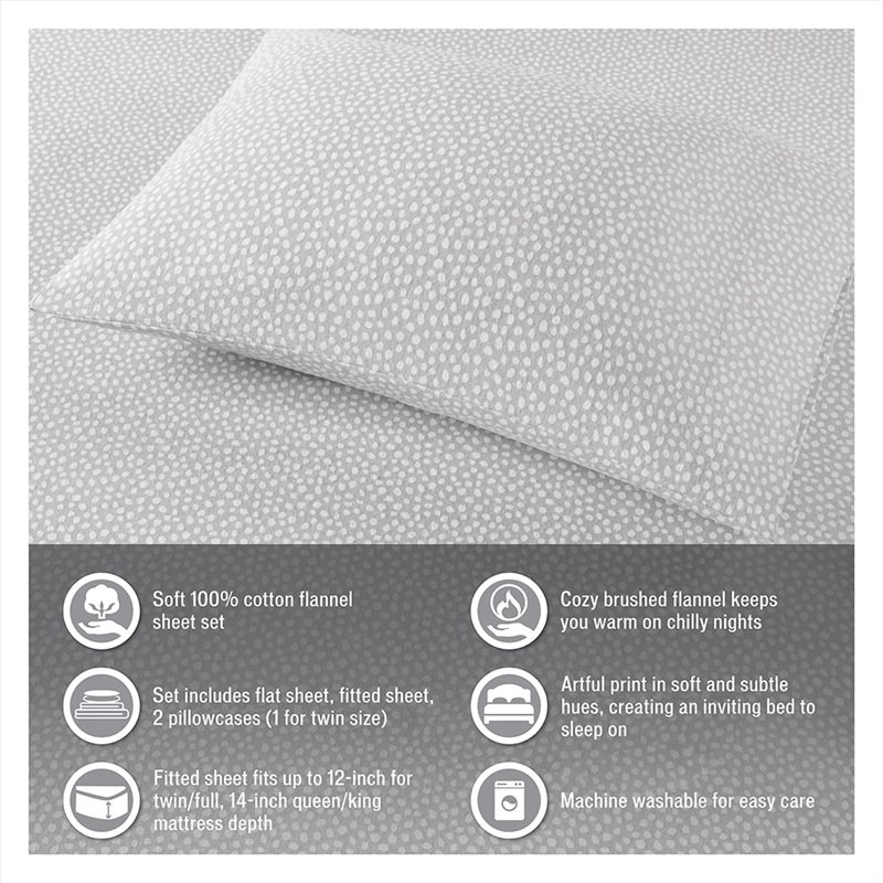 Pemberly Row Contemporary Cotton Flannel Printed Sheet Set in Gray Geo