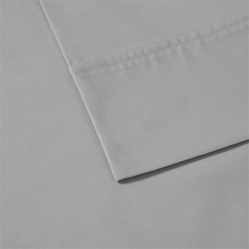 Pemberly Row 100 Percent Cotton Peached Percale Sheet Set in Gray