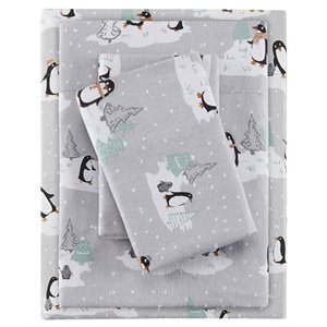 Pemberly Row Cotton Pigment Printed Sheet Set - Gray Penguins