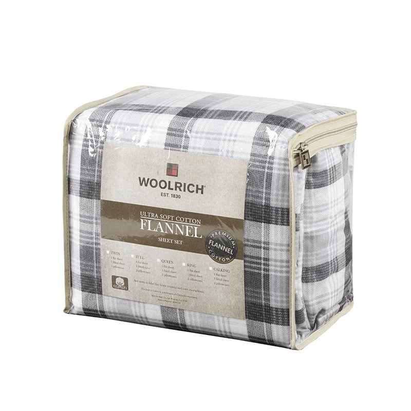Pemberly Row 100 Percent Cotton Flannel Printed Sheet Set in Gray Plaid Finish