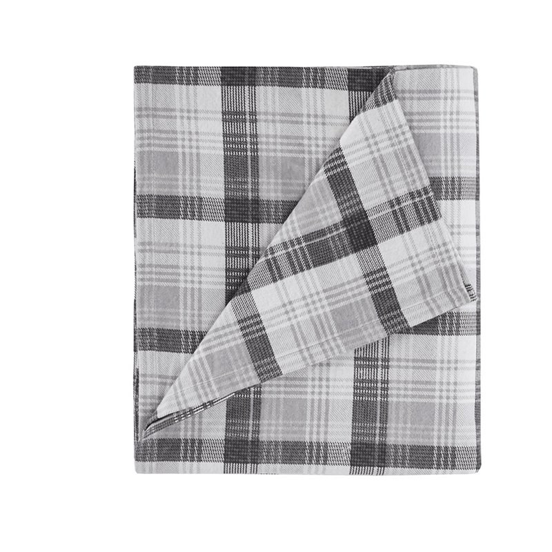 Pemberly Row 100 Percent Cotton Flannel Printed Sheet Set in Gray Plaid Finish