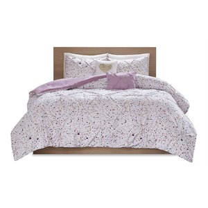 Pemberly Row Polyester Printed and Pintucked Comforter Set in Plum