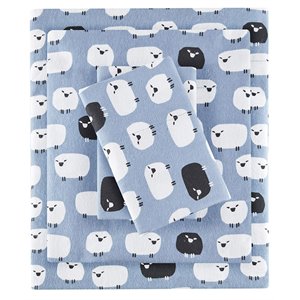 Pemberly Row Contemporary 100 Percent Cotton Printed Sheet Set in Blue Sheep