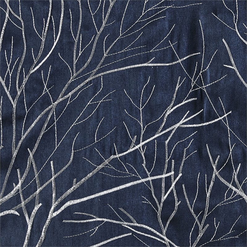 Pemberly Row Transitional Faux Silk Embroidered Window Valance in Navy
