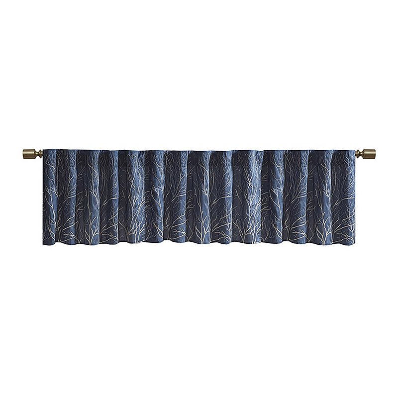 Pemberly Row Transitional Faux Silk Embroidered Window Valance in Navy