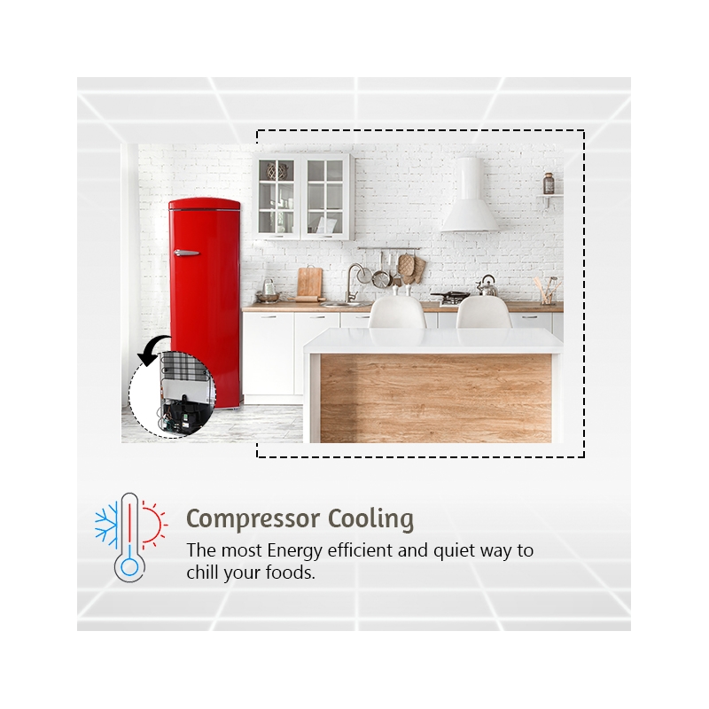 Pemberly Row 24 in. 11 cu. ft. Classic Retro Single Door Refrigerator in Red