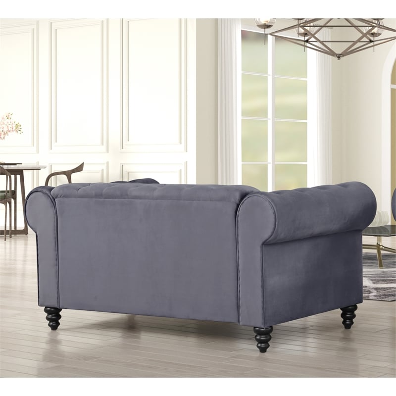 Pemberly Row 2 Piece Living room Furniture Velvet Fabric Modern Sofa Set -Gray