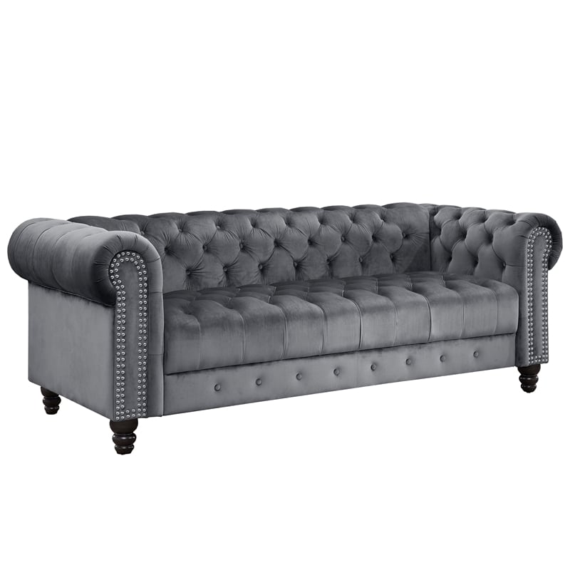 Pemberly Row 2 Piece Living room Furniture Velvet Fabric Modern Sofa Set -Gray