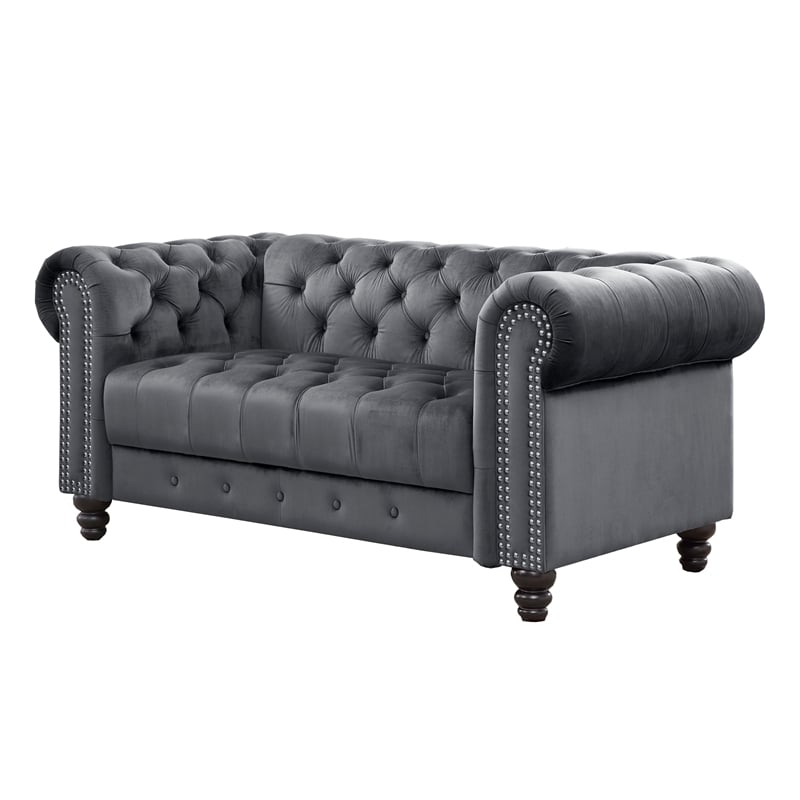 Pemberly Row 2 Piece Living room Furniture Velvet Fabric Modern Sofa Set -Gray
