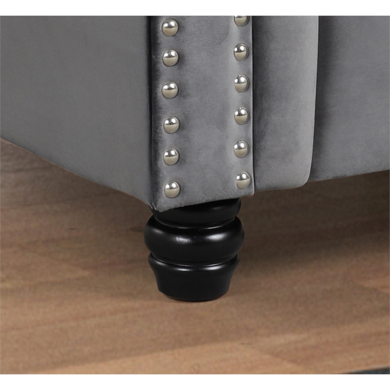 Pemberly Row Chesterfield Button Tufted Velvet Fabric Living Room Sofa in Gray