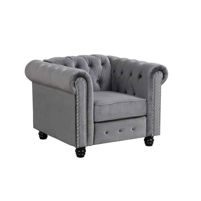 Pemberly Row Sofa Loveseat Armchair Velvet Fabric Living room couches Set-Gray